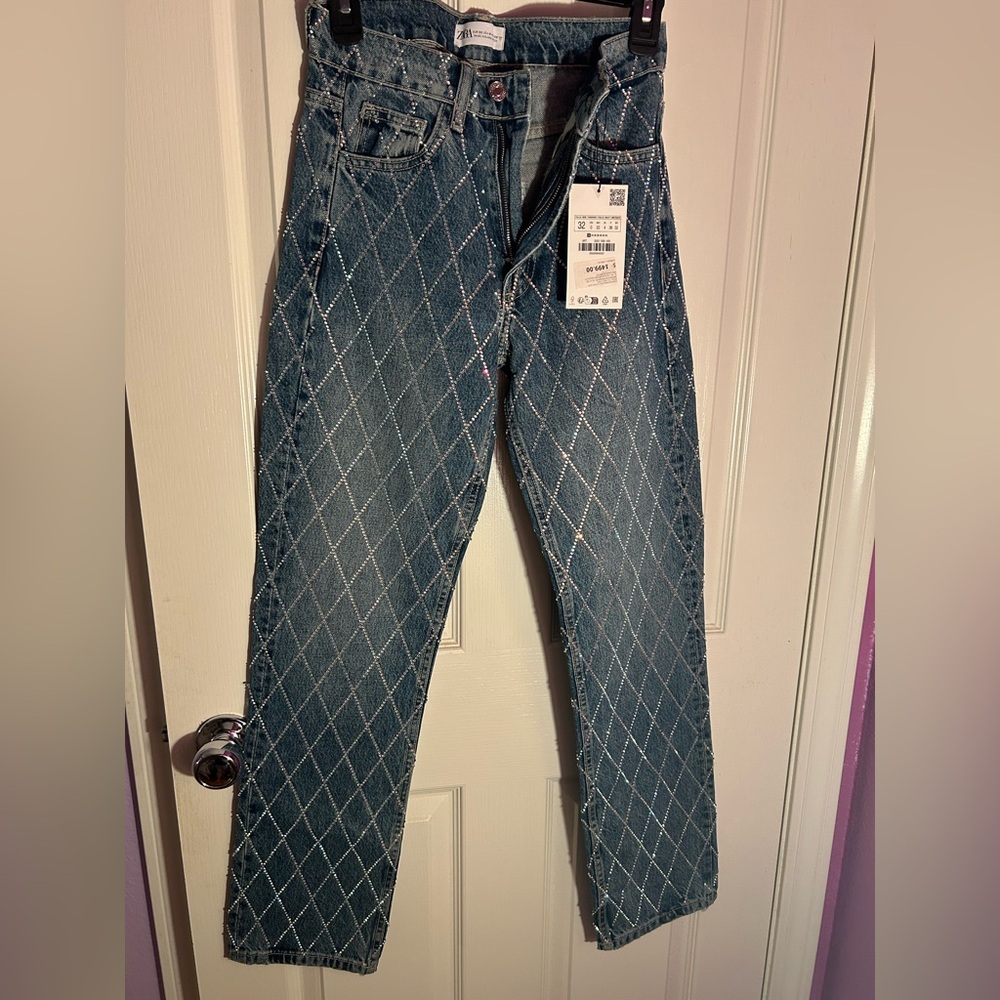 Zara Blue Diamond-Patterned Women Jeans